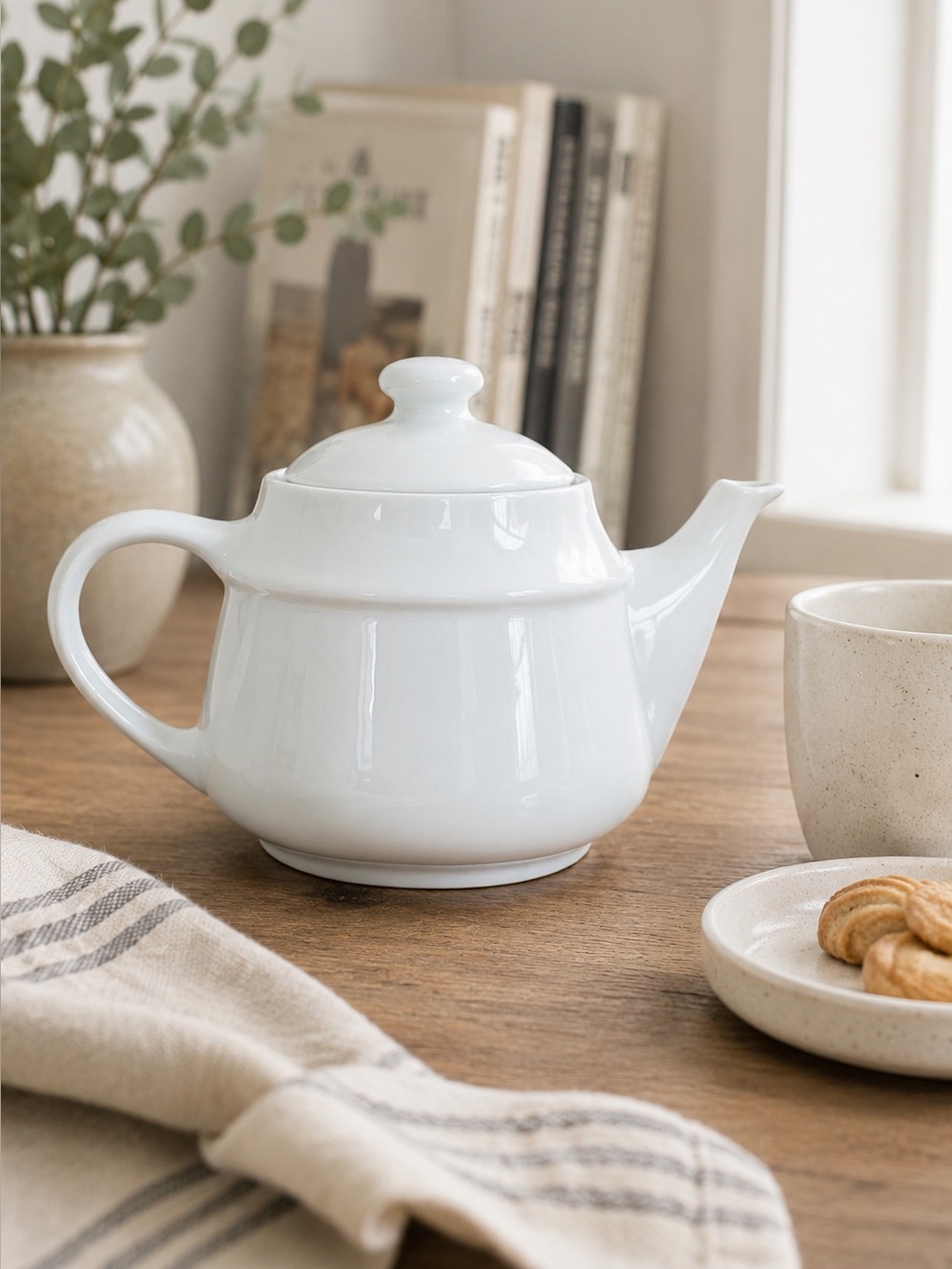 Stonewall Kitchen White Ceramic Teapot Modern Minimalist 3 Cup
